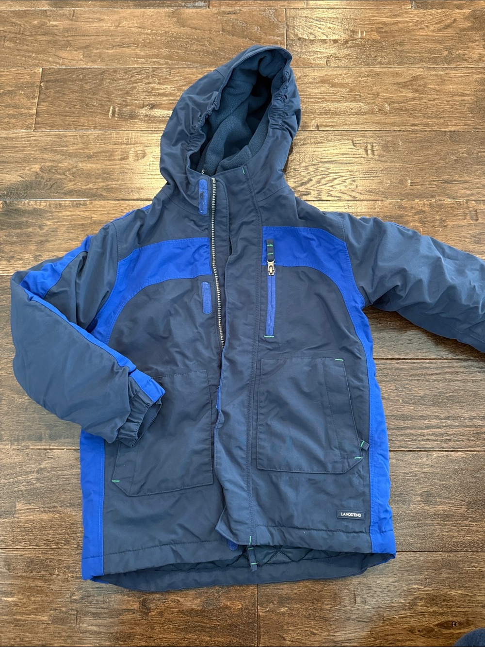 Lands' End Navy and Royal Blue Hooded Puffer Jacket